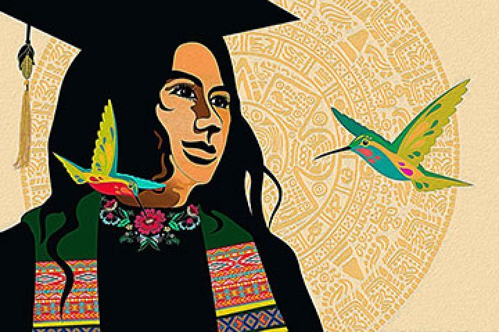 Oil illustration of chicana graduate